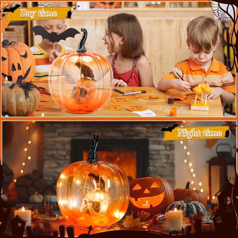 Ovewios Halloween Pumpkin Lights, Light up Glass Pumpkins Table Lamps Indoor Home Decoration for Thanksgiving Halloween Party Tabletop Decor - Image 4